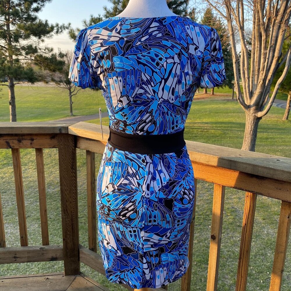 LAUNDRY By Design Abyss Dress Size 2 Faux Wrap Puff Sleeve Multicolor NWT - Picture 3 of 16
